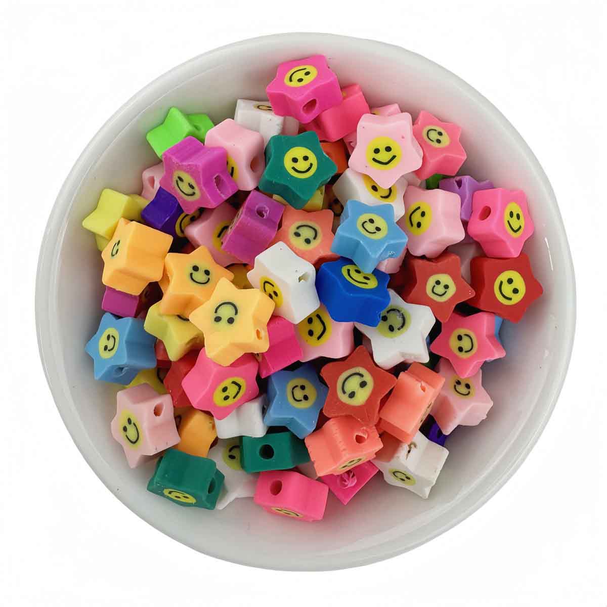Fiasrel 10mm diy soft clay beads with mixed-color smiling faces