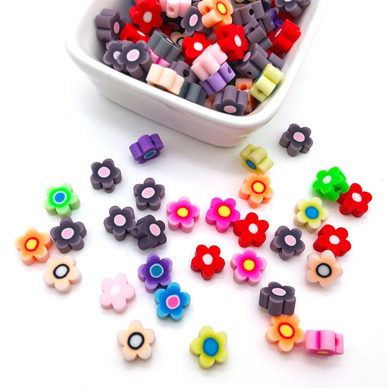 Fiasrel 100pcs Mixed-color flower-shaped soft clay spacer beads