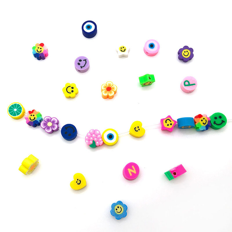 Fiasrel 100pcs Mixed-color cartoon fruit letter soft clay spacer beads