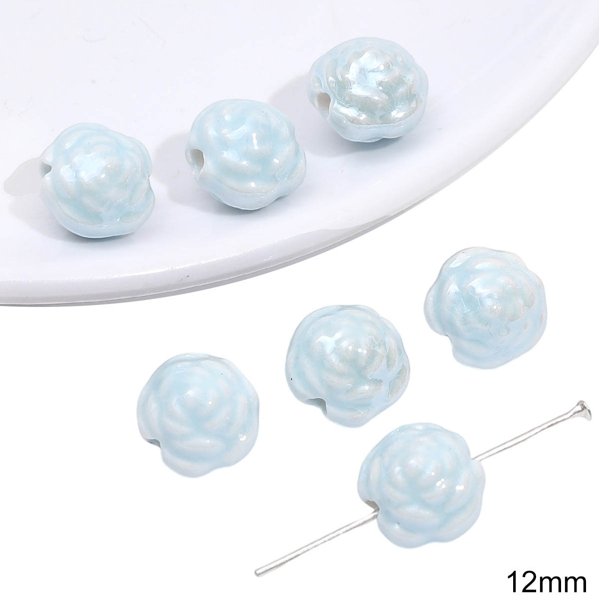 Fiasrel Blue flower and grass ceramic beads