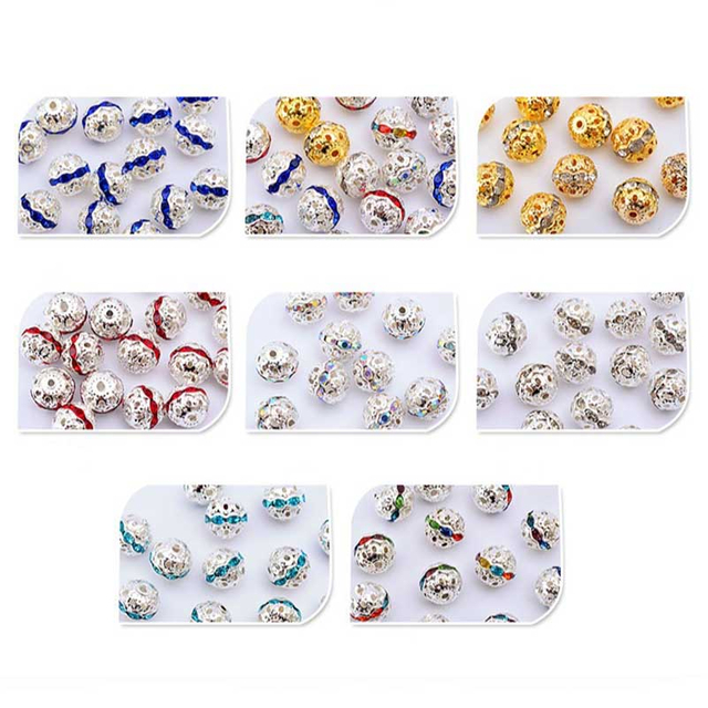 Fiasrel 20pcs Gold and silver colored diamond balls DIY Shamballa Beads
