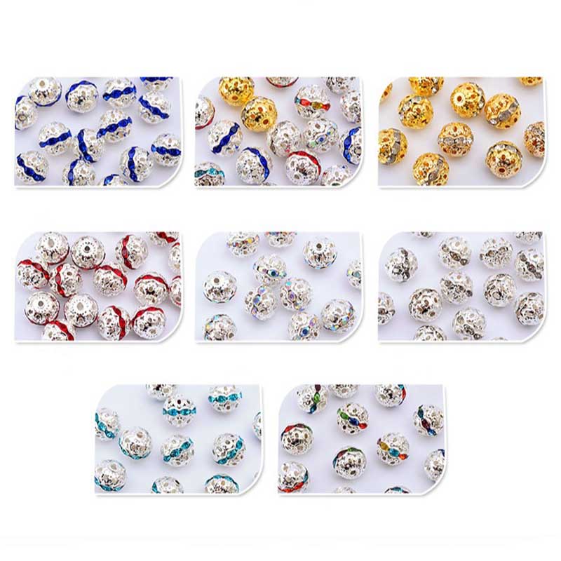 Fiasrel 20pcs Gold and silver colored diamond balls DIY Shamballa Beads