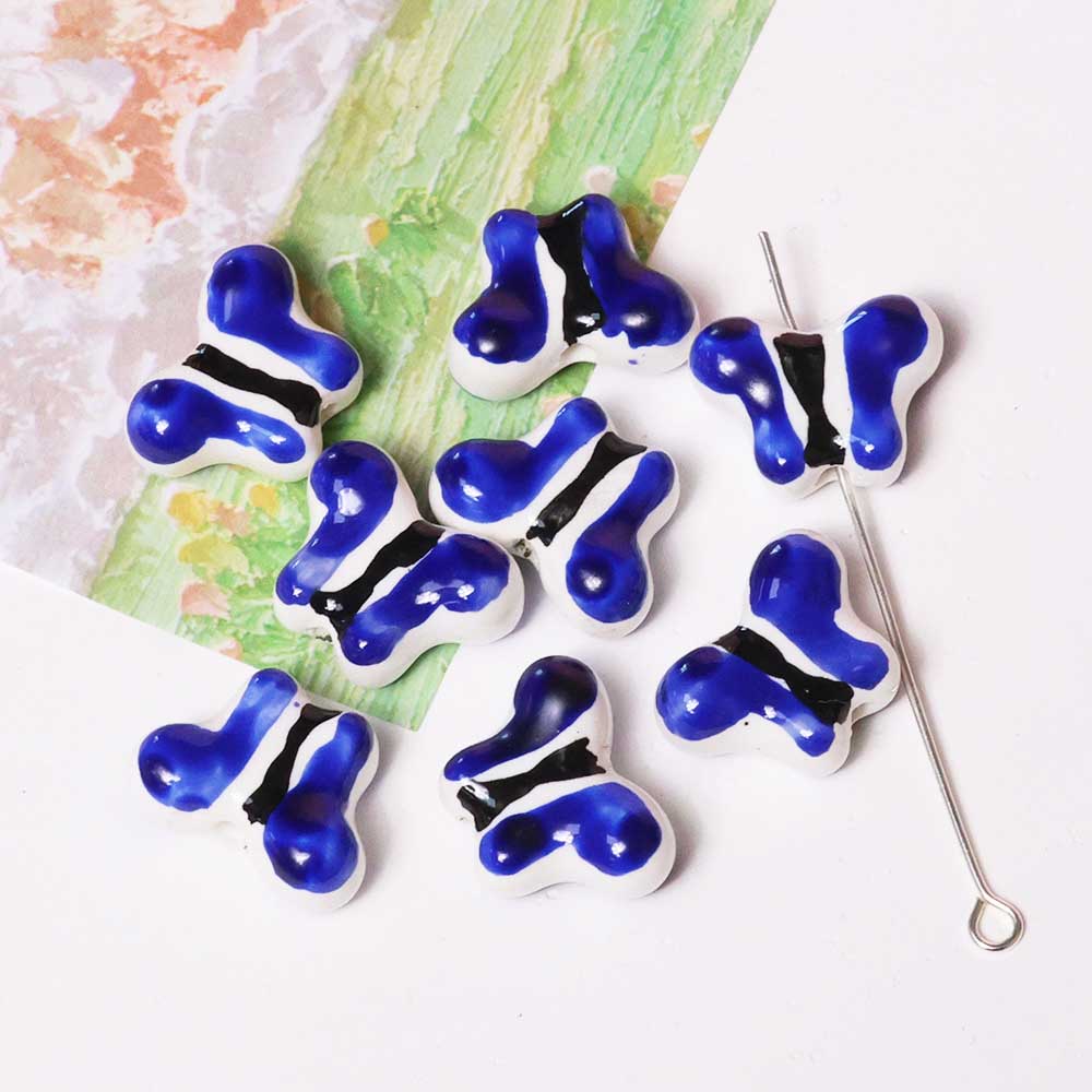 Fiasrel Blue hand-painted butterfly ceramic beads