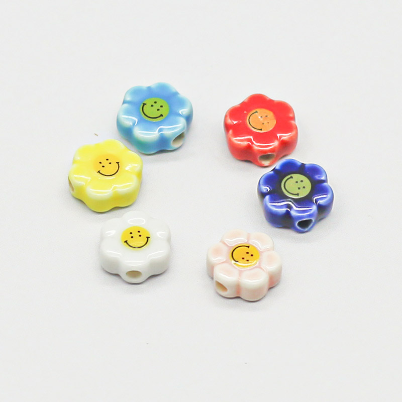 Fiasrel Colorful daisies with big smiling faces ceramic beads