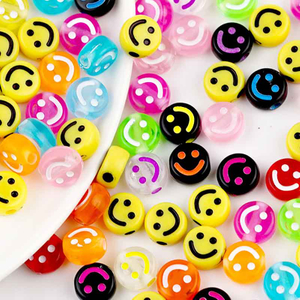 Fiasrel 10mm 100pcs Colorful flat smiley face beads