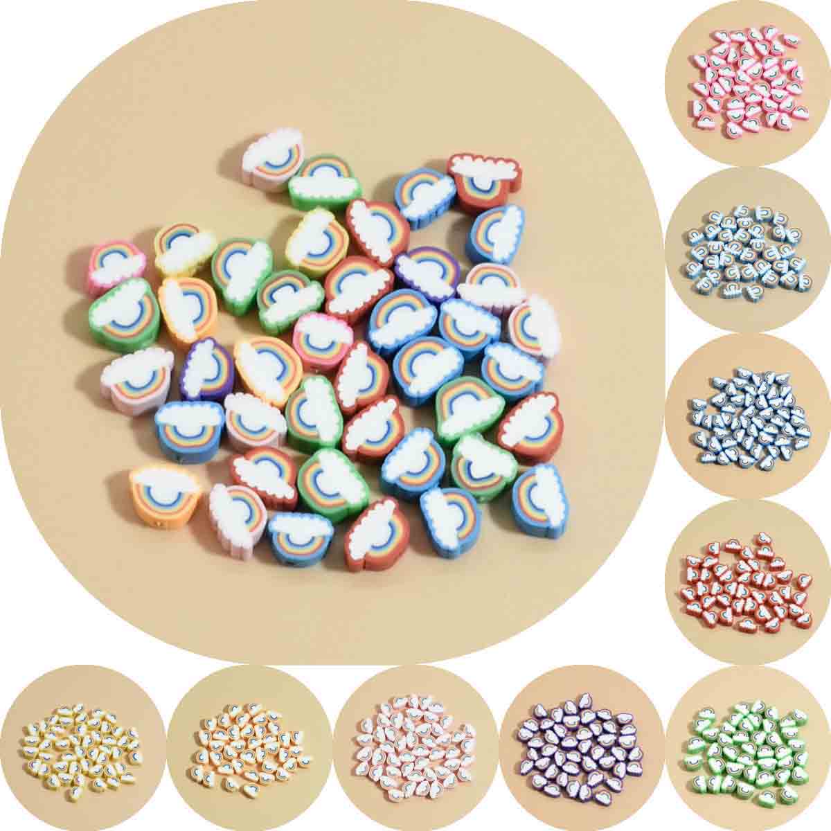 Fiasrel 10mm Rainbow cloud soft clay beads
