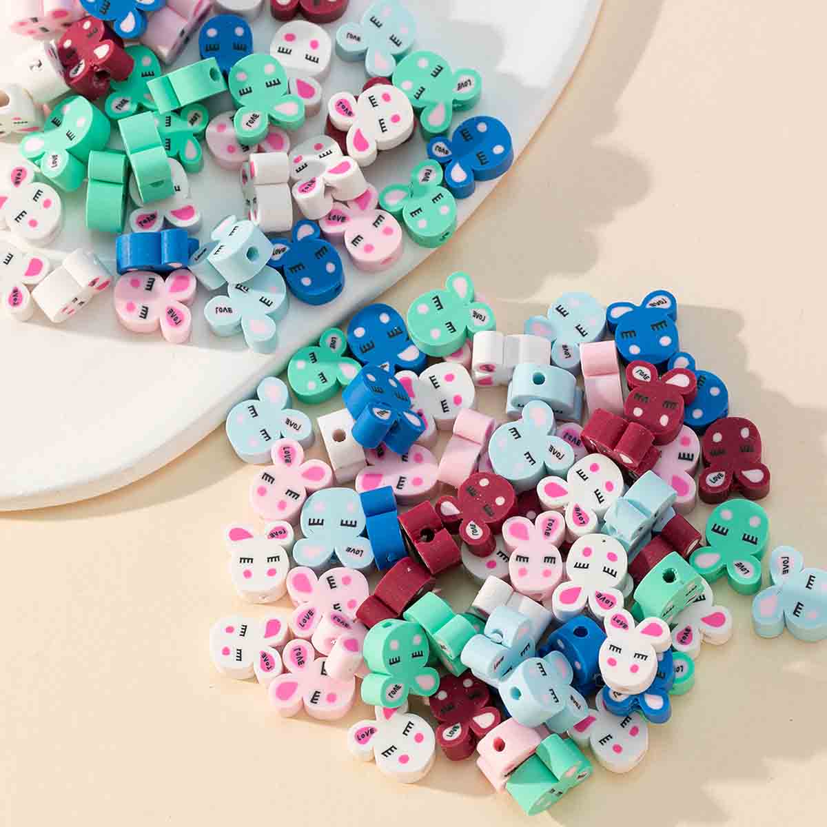 Fiasrel 200pcs Colorful little rabbit soft clay beads
