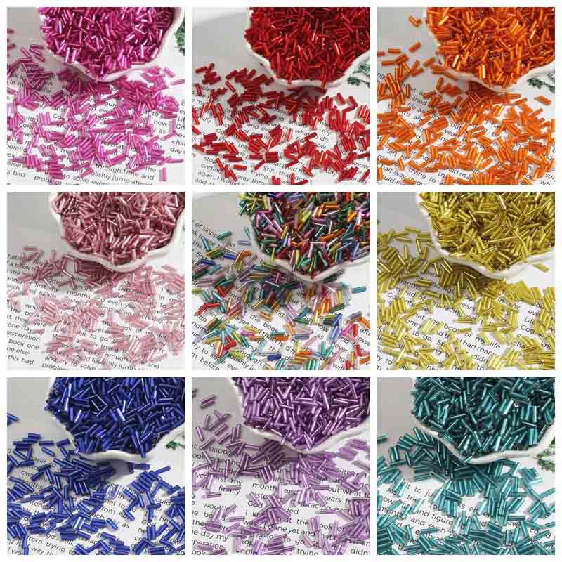 Fiasrel 2×7mm Silver-Lined Glass Tube Beads