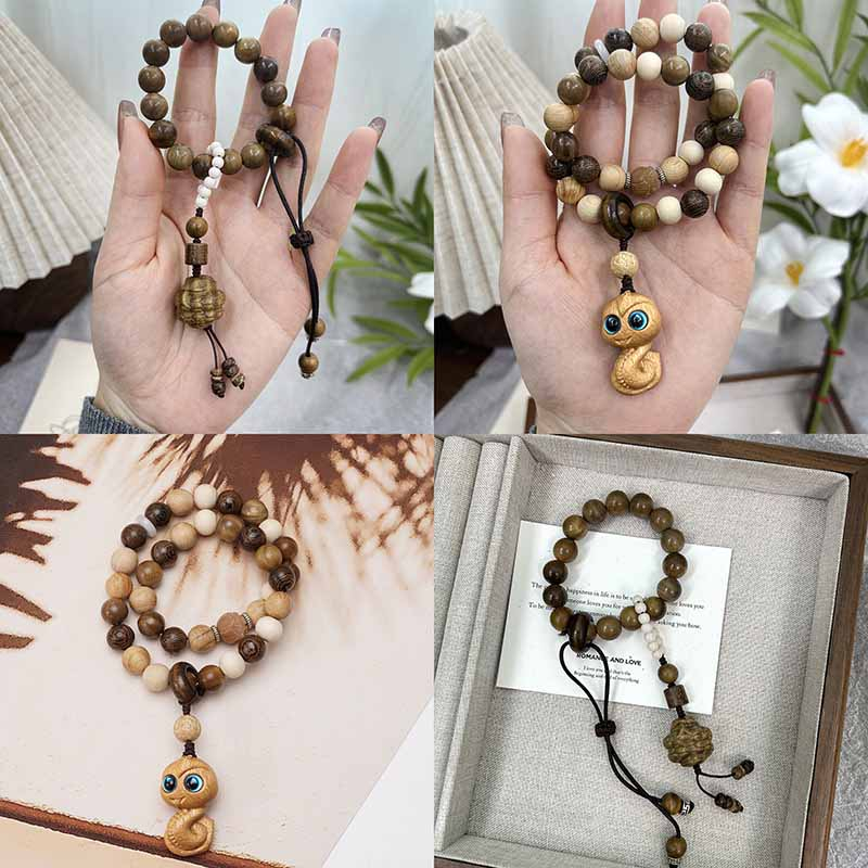 Fiasrel Wooden loose beads of the zodiac snake string