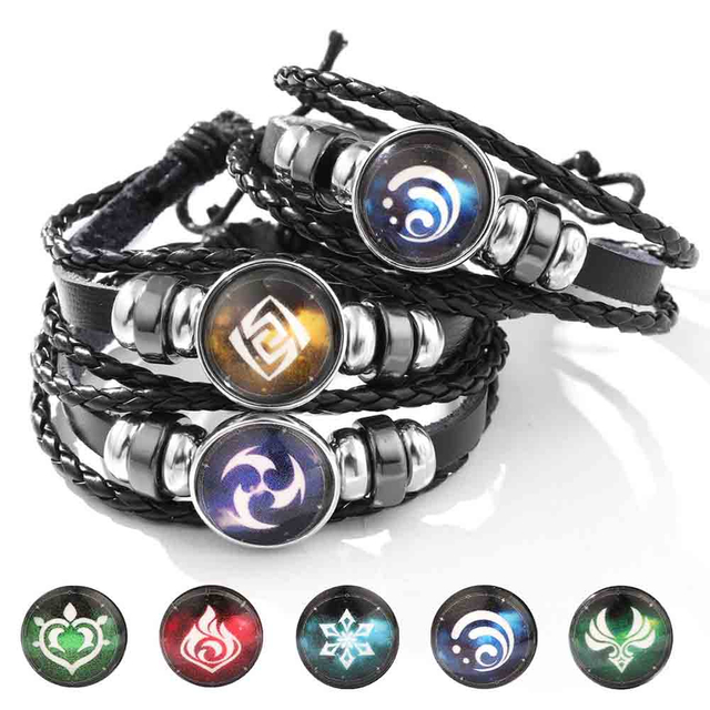 Fiasrel Anime Game Genshin impact Bracelet Vintage Leather Bracelet