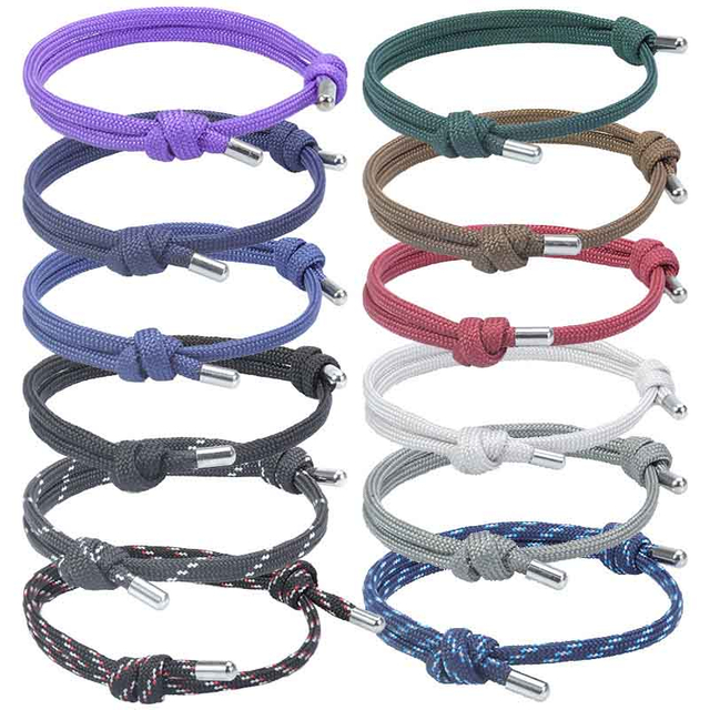 Fiasrel 13 Colors Adjustable Woven Hand Double-Layer Personality Unique Copper Polyester Lucky Paracord Rope Bracelet