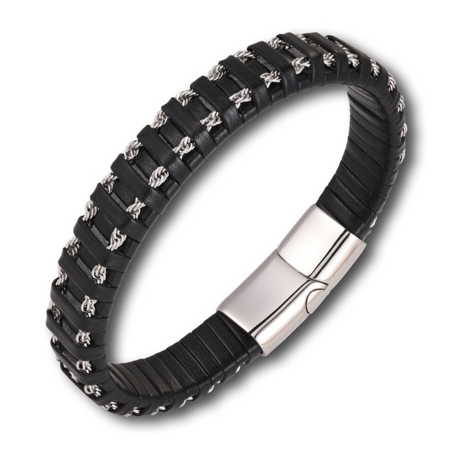 Fiasrel Vintage Charm Bracelets Stainless Steel Fancy Braided Leather Bracelet