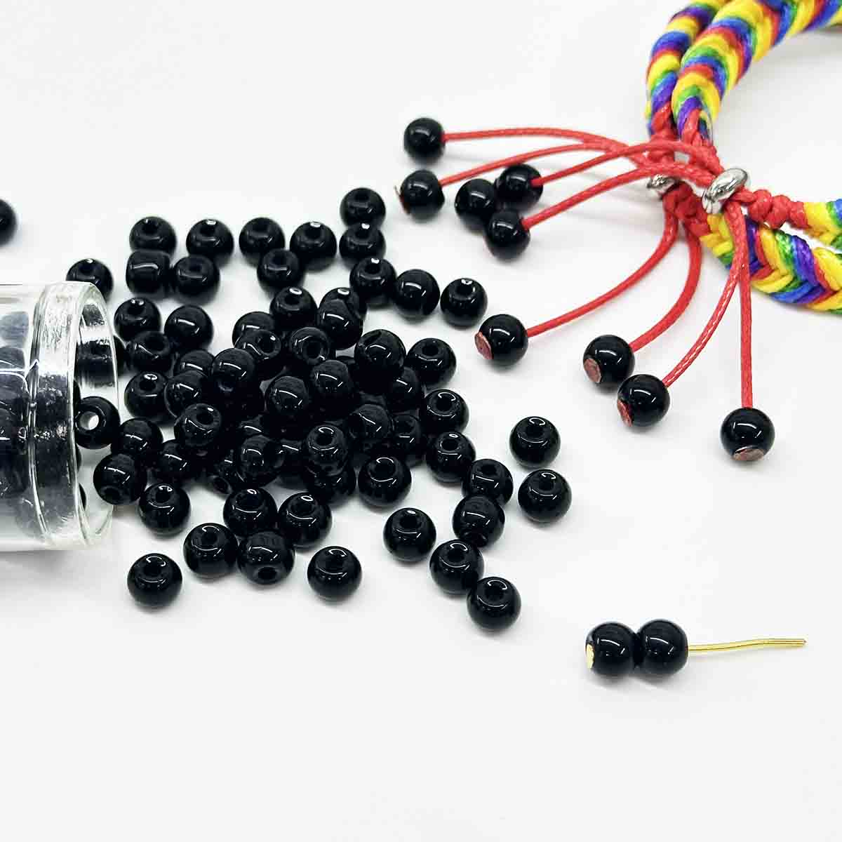 Fiasrel 20pcs Women Bracelet 6mm Beaded Macrame Bracelet End Beads