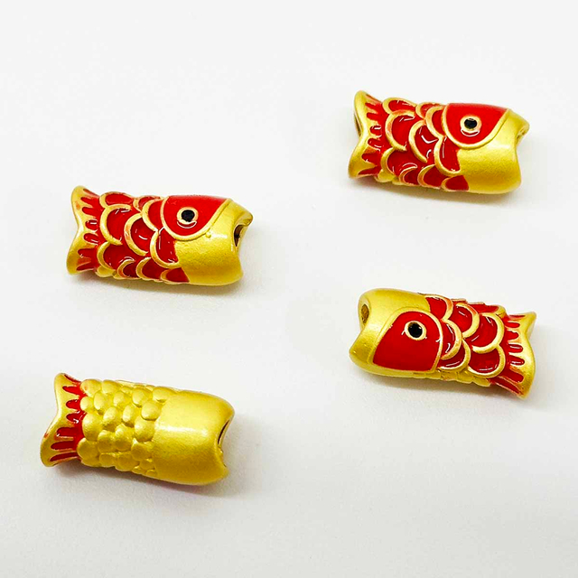 Fiasrel 2pcs Gold Arowana Gold Plating Big Hole Metal Fish Shape Loose Beads