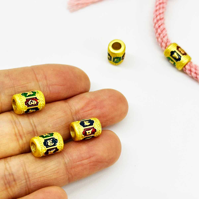 Fiasrel 2pcs Sand-gold Package Gold Drop Oil Om Mani Padme Hum Beads