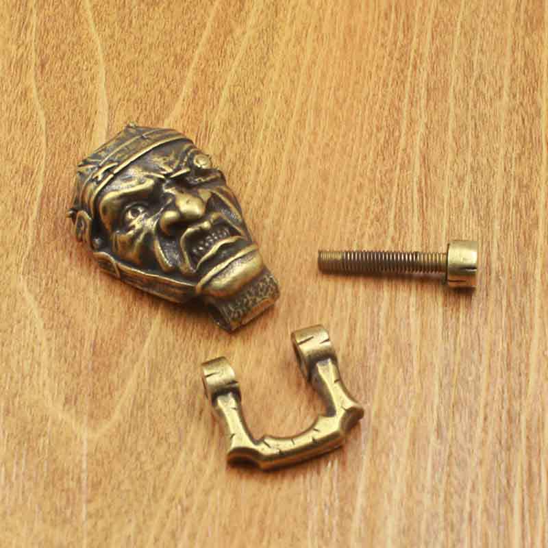 Fiasrel Brass EDC Bird Head Skull Keychain DIY Accessories Paracord Bead Retro Brass DIY Keychain Clasps