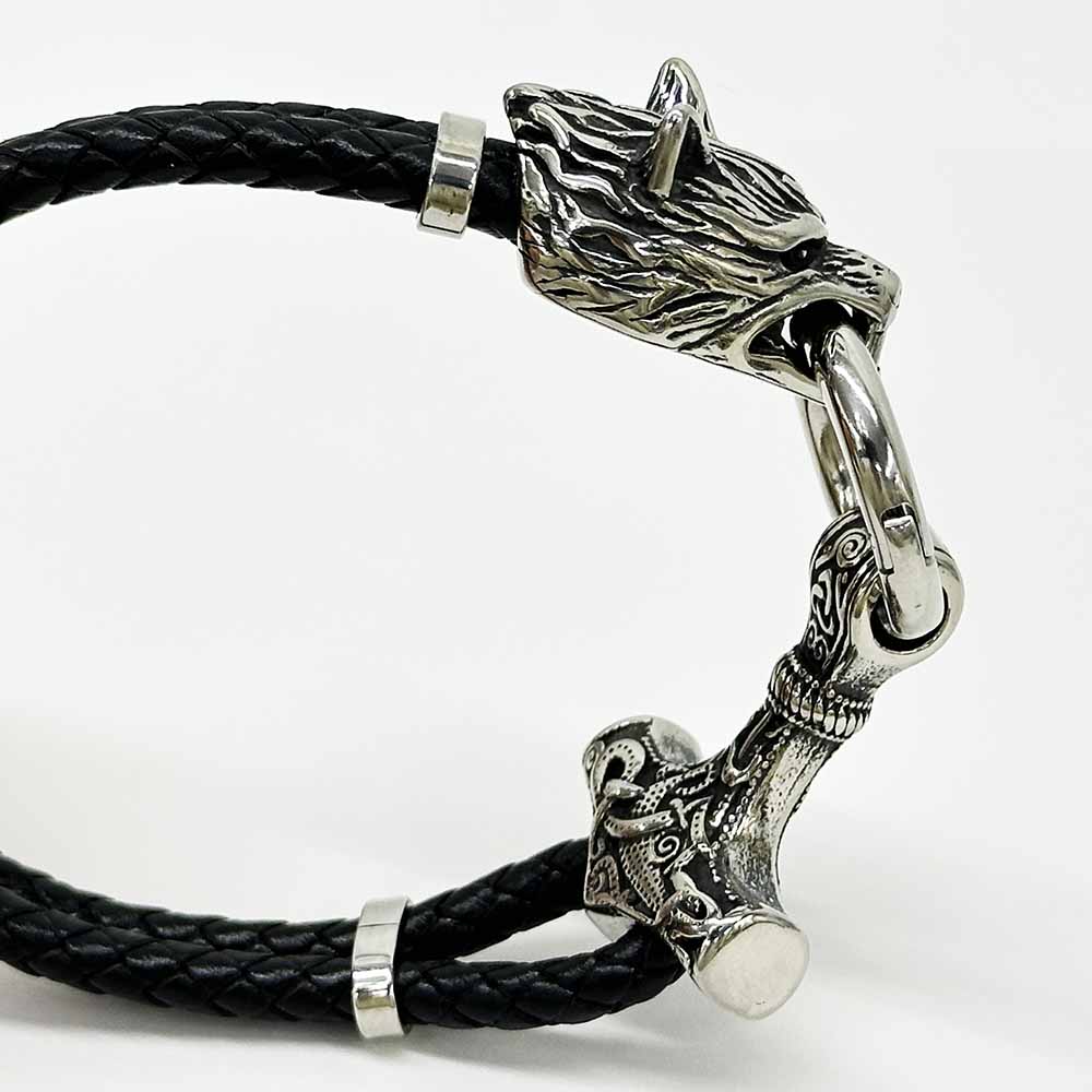 Fiasrel Stainless Steel Wolf Head Bracelet Viking Bracelet Norse Myth Wolf Bracelet