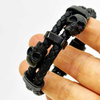 Fiasrel Stainless Steel Skull Beads Real Genuine Leather Bracelet Charm Skeleton Men Punk Bangle Jewelry