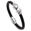 Fiasrel Stainless Steel Skull Bracelets Magnetic Buckle Mens Genuine Leather Bracelet