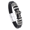 Fiasrel Stainless Steel Gold Plated Magnetic Christian Cross Leather Bracelets