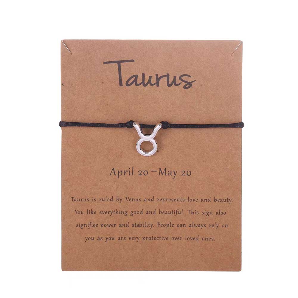 Fiasrel Alloy Horoscope Bracelet 12 Zodiac Jewelry Make A Wish Knotted Bracelet with Card