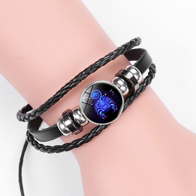 Fiasrel Vintage Punk Rock Leather Bracelet 12 Constellation Multilayer Colorful Strap Wristband Knitting Bracelet