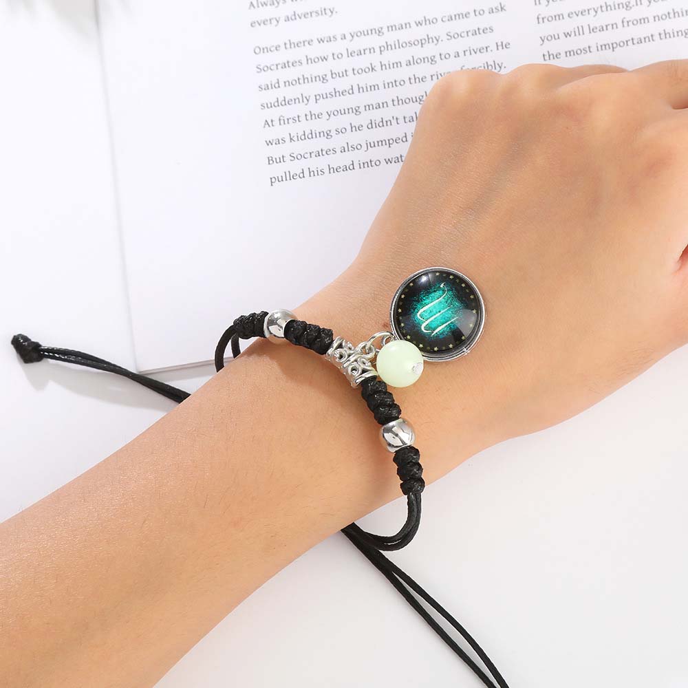 Fiasrel Luminous 12 Zodiac Signs Birthday Gift Bracelet Valentine's Day Couple Best Friends Handwoven Bracelet