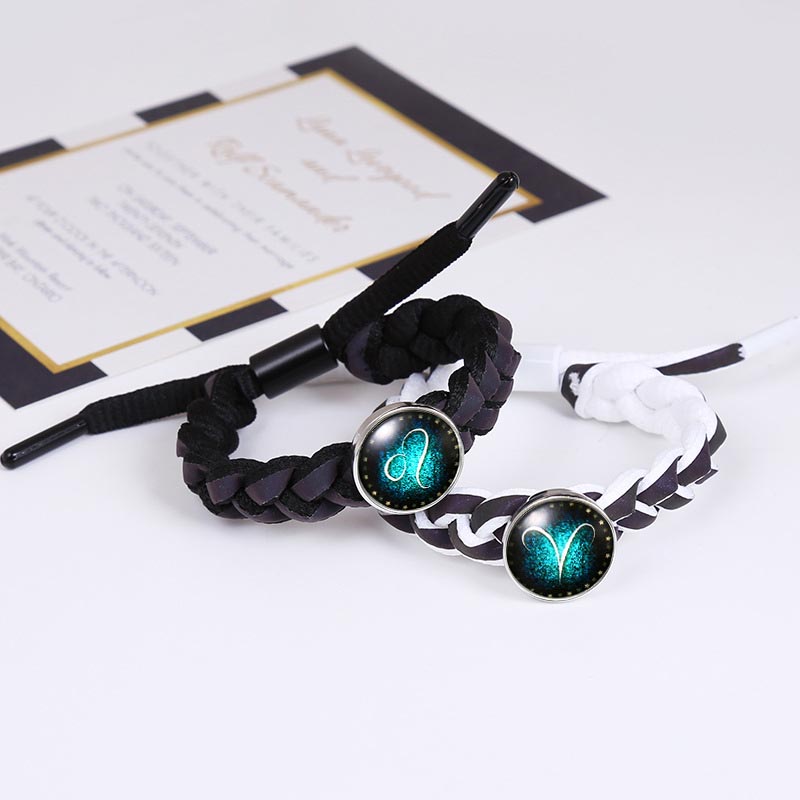 Fiasrel Zodiac Sign Pendant Bracelets Horoscope Astrology Charms Holographic Leather Twelve Constellations Luminum Bracelet