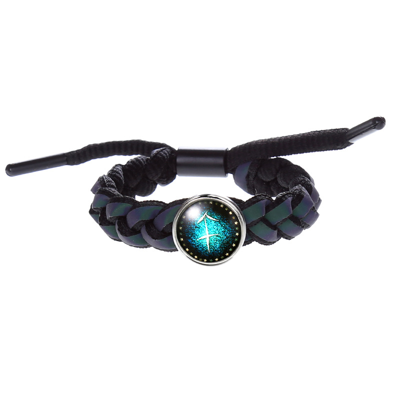 Fiasrel Zodiac Sign Pendant Bracelets Horoscope Astrology Charms Holographic Leather Twelve Constellations Luminum Bracelet