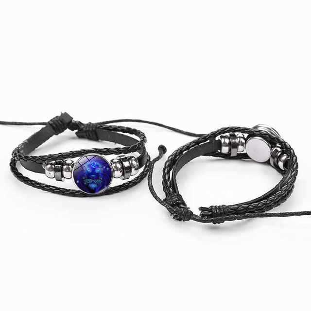 Fiasrel Adjustable Leather Night Light Luminous 12 Constellations Jewelry Zodiac Bracelet