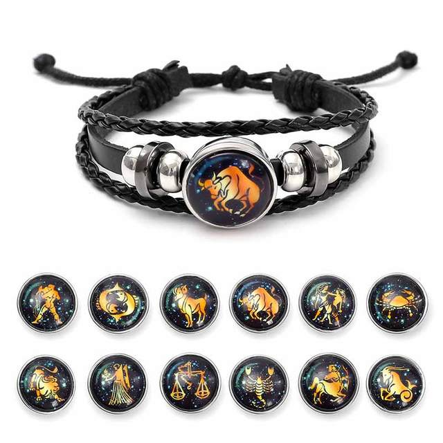Fiasrel 12 Zodiac Bracelet Mens Bracelets Handmade Charm Leather Bracelet