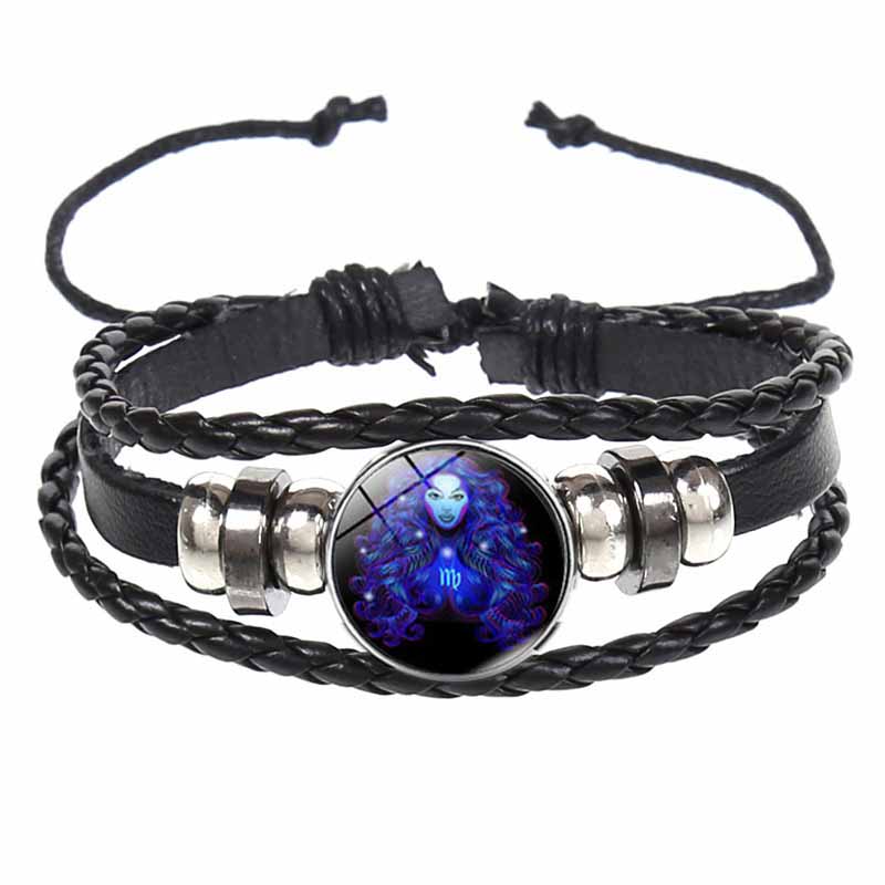 Fiasrel Adjustable Leather Night Light Luminous 12 Constellations Jewelry Zodiac Bracelet