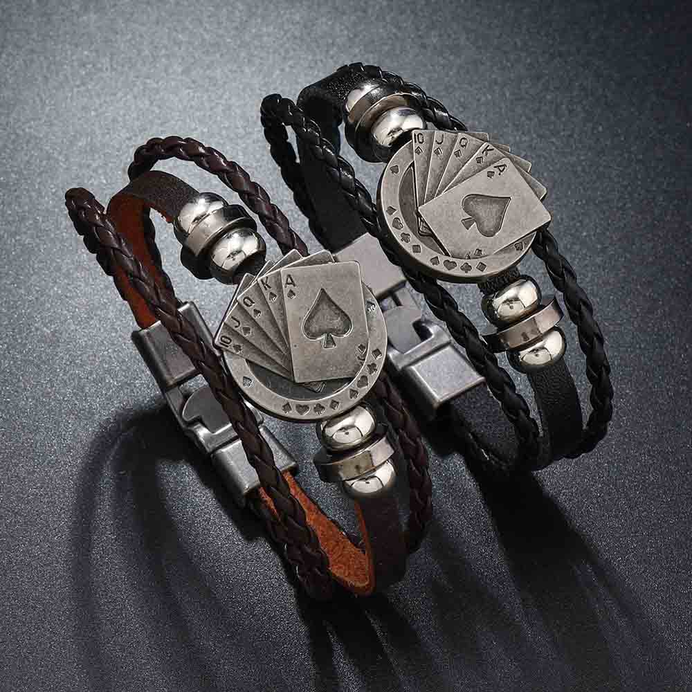 Fiasrel Vintage Leather Bracelet Retro Punk Leather Braided Bracelet Sea Rover Style Men's Leather Bracelet