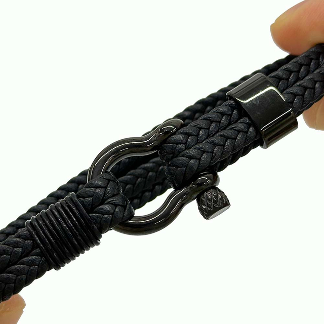 Fiasrel Leather Rope Braided Horseshoe Buckle Stainless Steel Bracelet