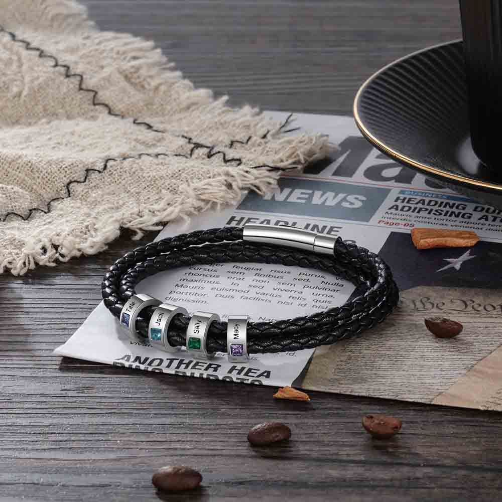 Fiasrel Stainless Steel Jewelry Men Bracelet With Custom Engraved Name Beads Fashionable Christmas Birthday Gift