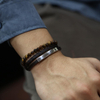 Fiasrel Leather Tiger-Eye Beads Bracelet Men Engraved Adjustable Magnetic Clasp Steel Wristband Braide Bracelet