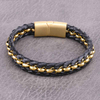 Fiasrel Vintage Charm Fashion Punk Black Braided Leather Bracelet Male Stainless Steel Bangle