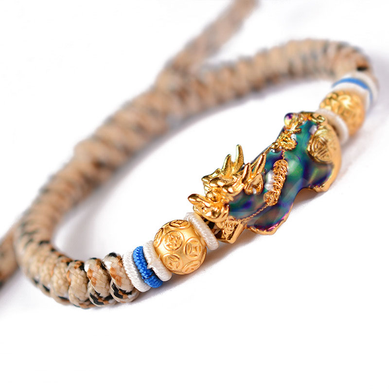 Fiasrel Copper Gold-plated Bracelet Braided Bracelet Pixiu Wealth-Attracting Bracelet