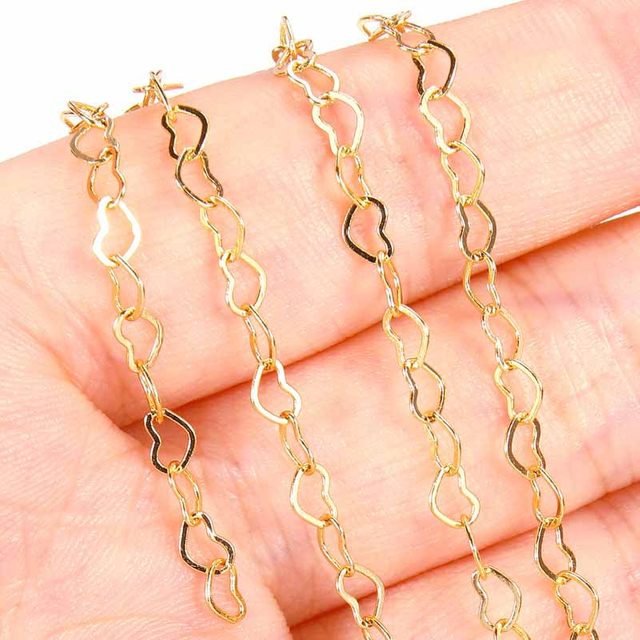Fiasrel 1m 18K Gold Filled Heart Chain Sterling Silver Filled Heart Chain Bulk Chain for Necklace Bracelet Permanent DIY Jewelry