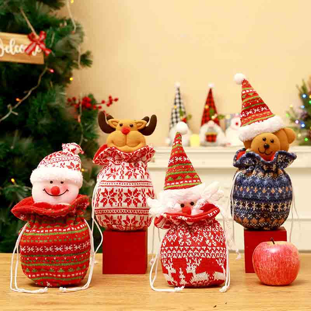 Fiasrel Drawstring Pouches Christmas Eco-friendly Cotton Bag Reindeer Santa Sacks Christmas Gift Drawstring Bags