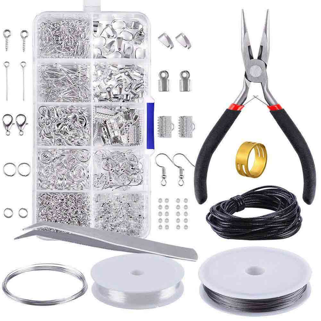 Fiasrel DIY Earrings Accessories Bead Pliers Kit Clip Buckle Lobster Clasp Open Jump Rings Earring Hook for Jewelry Making DIY Kit