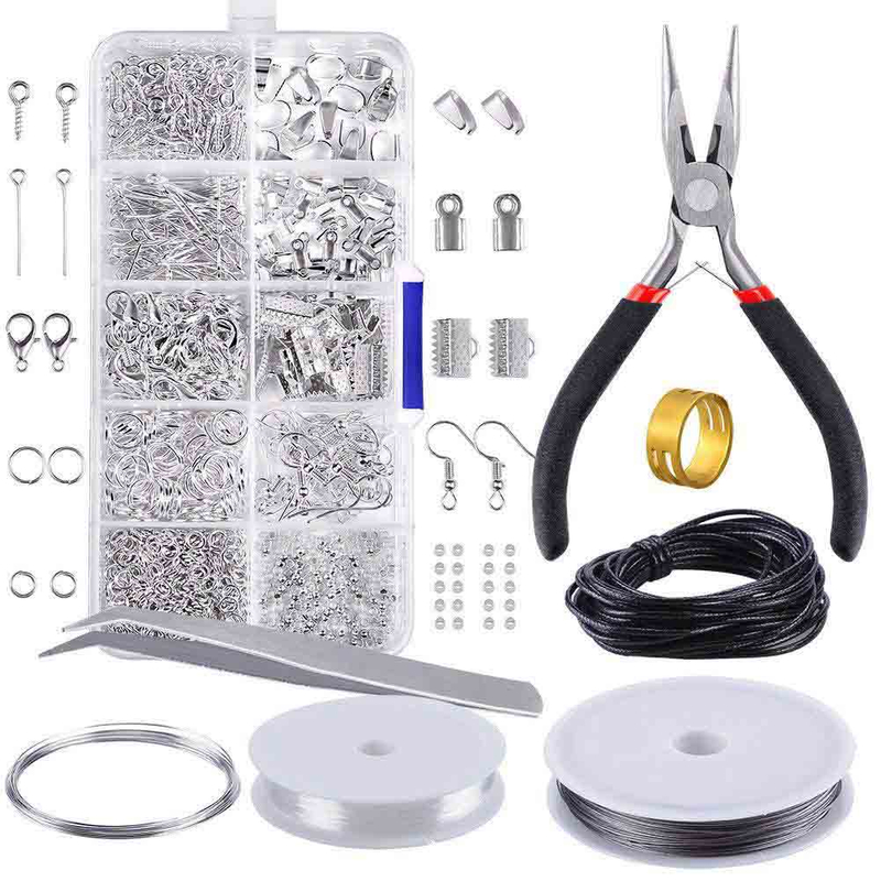 Fiasrel DIY Earrings Accessories Bead Pliers Kit Clip Buckle Lobster Clasp Open Jump Rings Earring Hook for Jewelry Making DIY Kit
