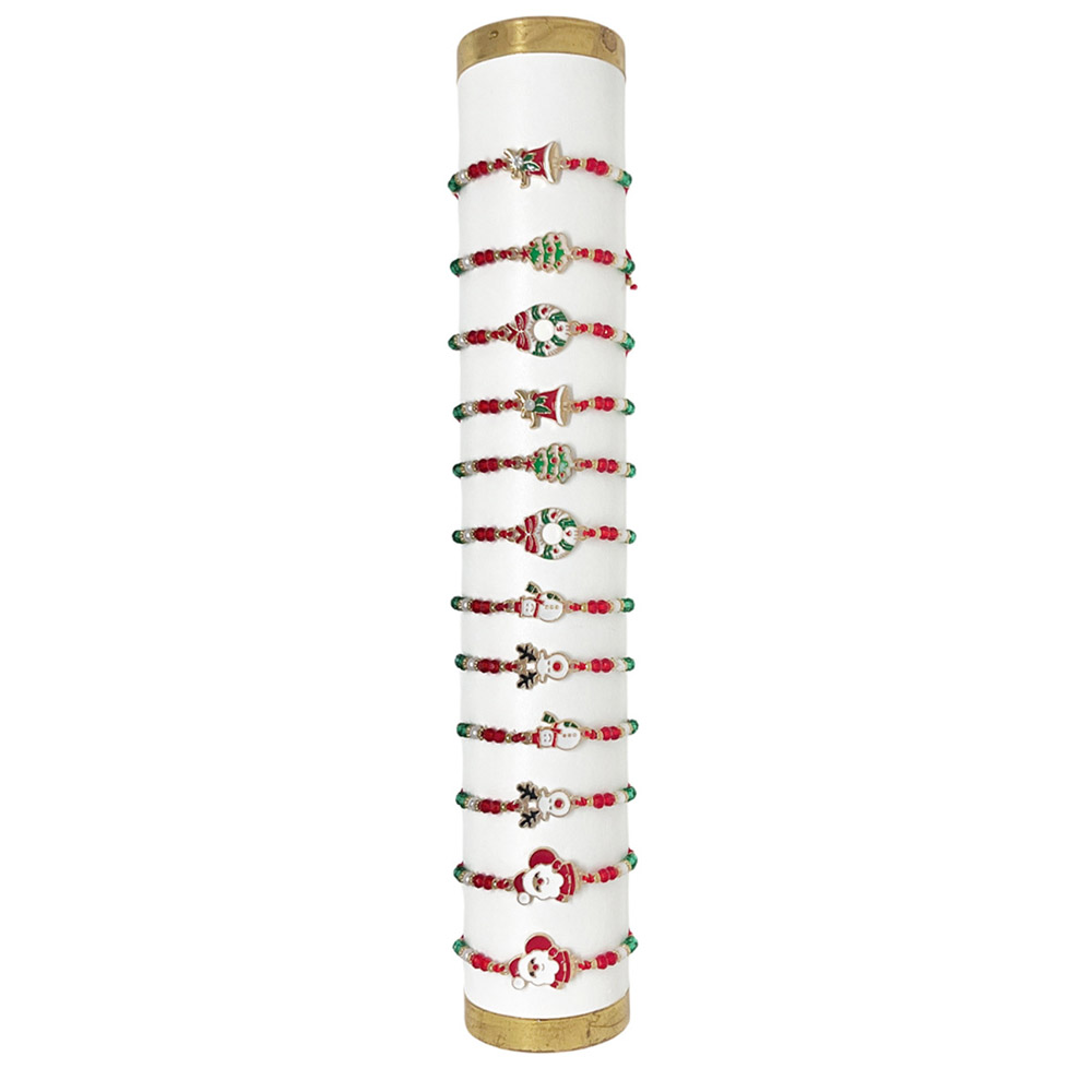 Fiasrel 12pcs Adjustable Alloy Enamel Woven Bracelet Kit with Christmas Charms Santa Claus Reindeer Christmas Tree Gold Plated
