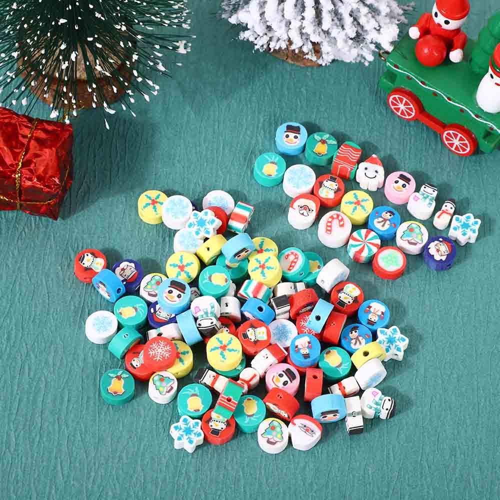 Fiasrel 50pcs Christmas Clay Beads Scattered Beads Santa Claus Snowman Christmas Tree Elk Soft Clay Sliced Beads