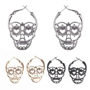 Fiasrel 1pair Spooky Skull Featured Silver Plated Halloween Drop Hoop Earrings for Women Girls