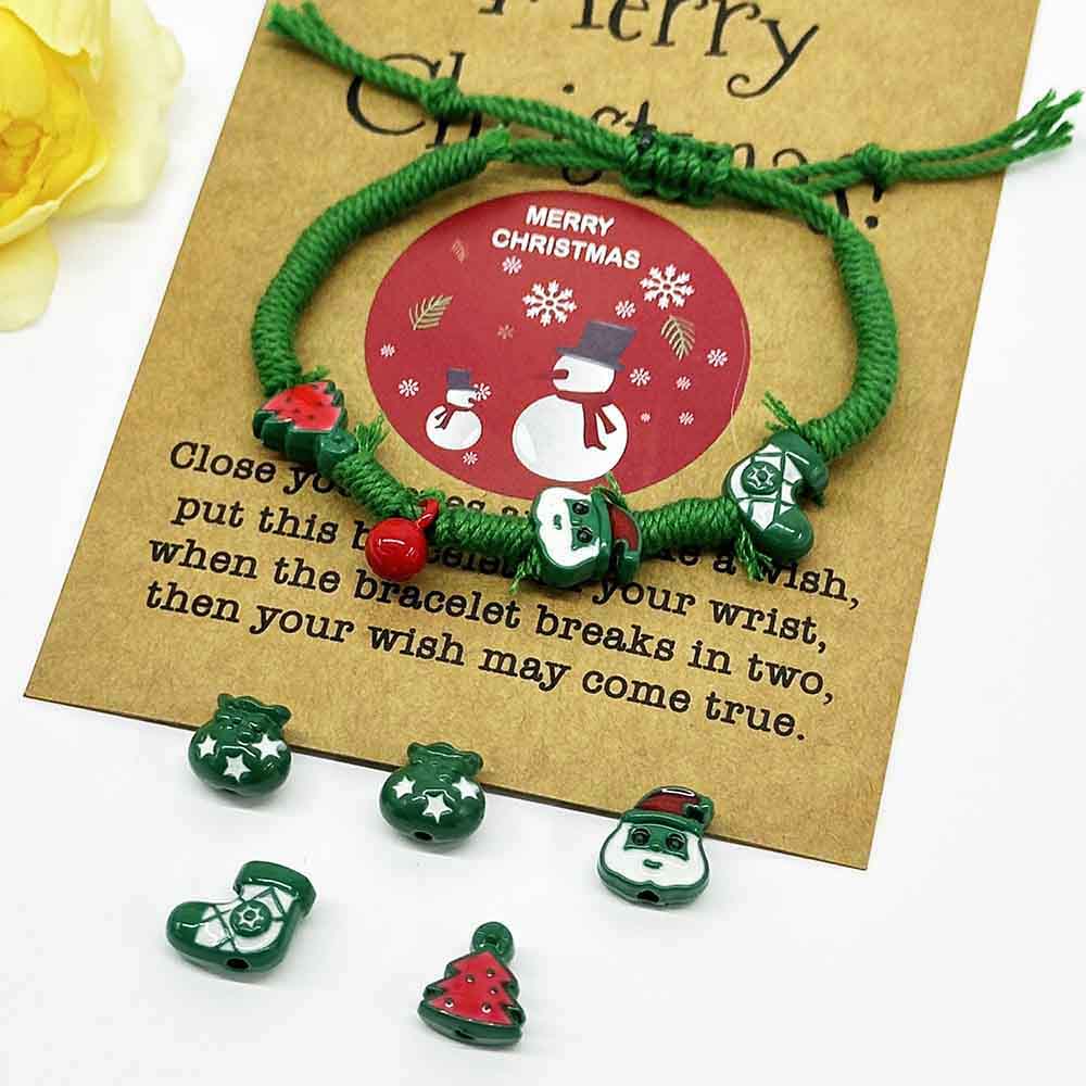 Fiasrel 2pcs Cartoon Christmas Painting Series Christmas Beads for DIY Jewelry Crafts Making Chain Beaded Accessory