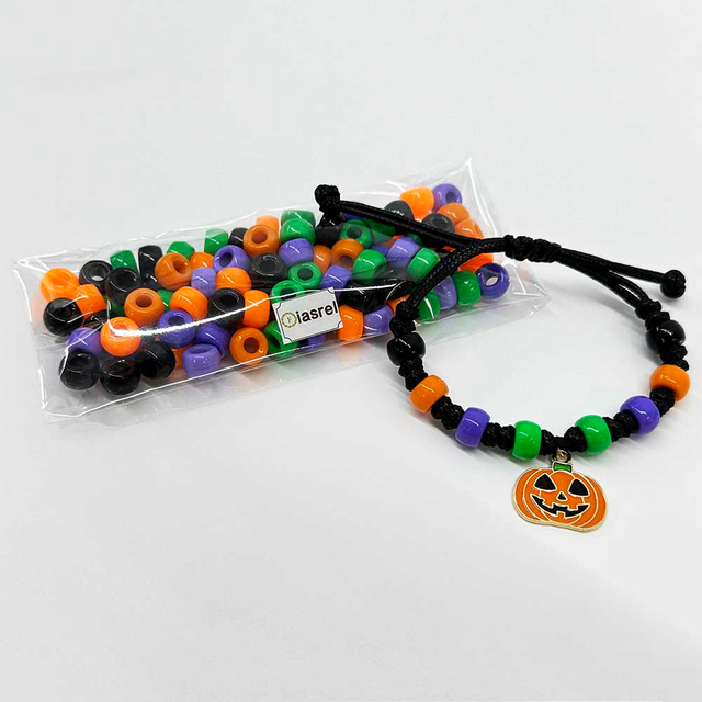 Fiasrel 50/100/200 Mixed Color Halloween Acrylic Pony Beads for DIY Jewelry Bracelets Necklaces Earrings Hair Braids Dreadlocks Festive Decorations