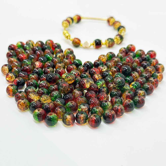 Fiasrel 8mm 10mm Mixed Red and Green Christmas Glass Crackle Bead Festive Gradient Handmade Bead Kit for Jewelry Making DIY Fashion Necklace Earring Keychain & Cellphone Charms Craft