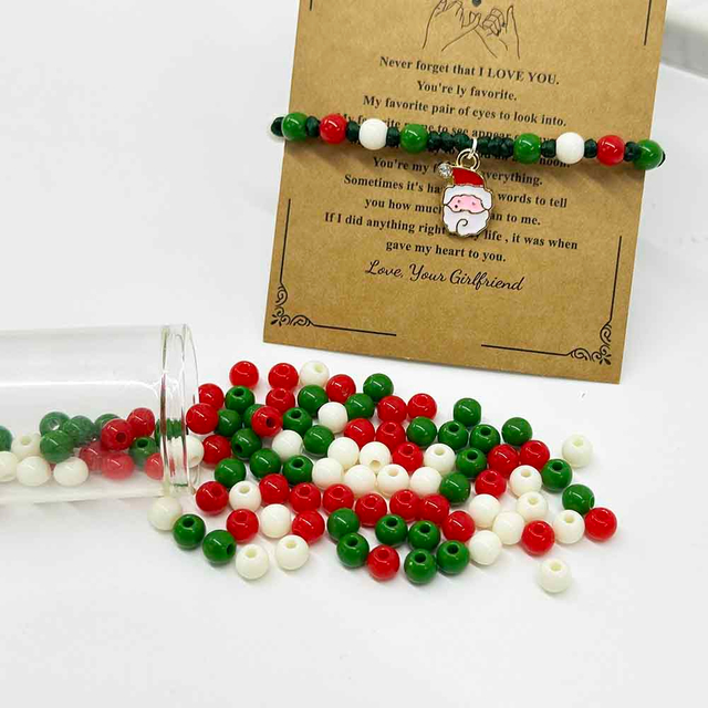 Fiasrel Merry Christmas Bead Kit - Red Green White Barrel Beads for DIY Jewelry Hair Accessories Holiday Decor Craft Supplies