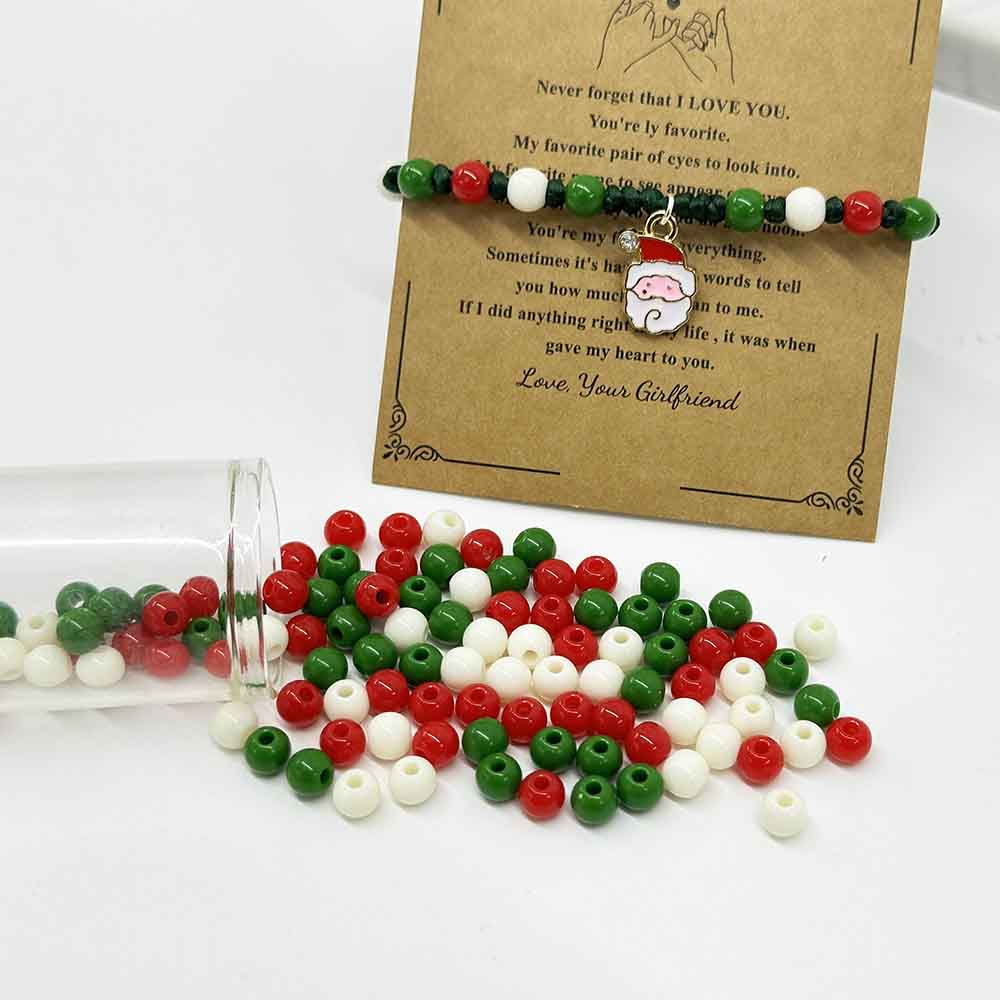 Fiasrel Merry Christmas Bead Kit - Red Green White Barrel Beads for DIY Jewelry Hair Accessories Holiday Decor Craft Supplies